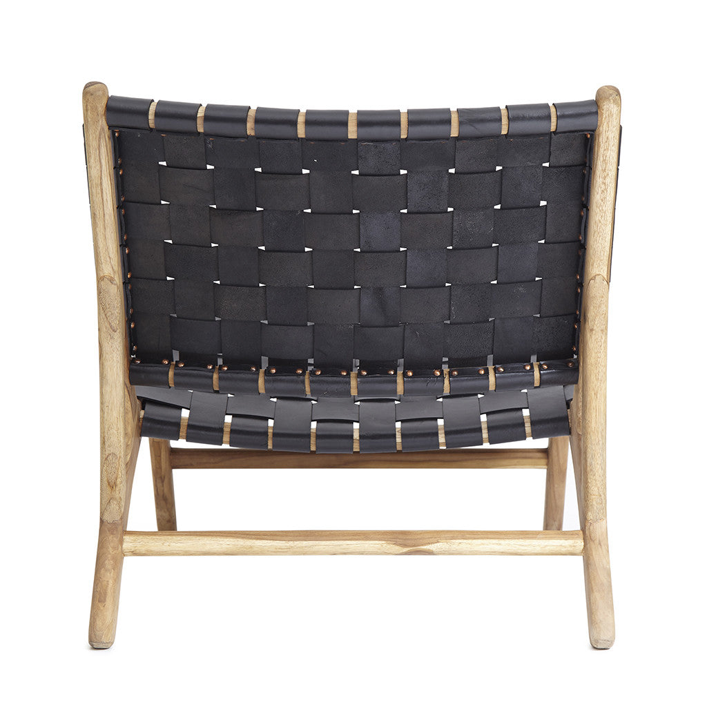 Black Leather & Teak Lounge Chair