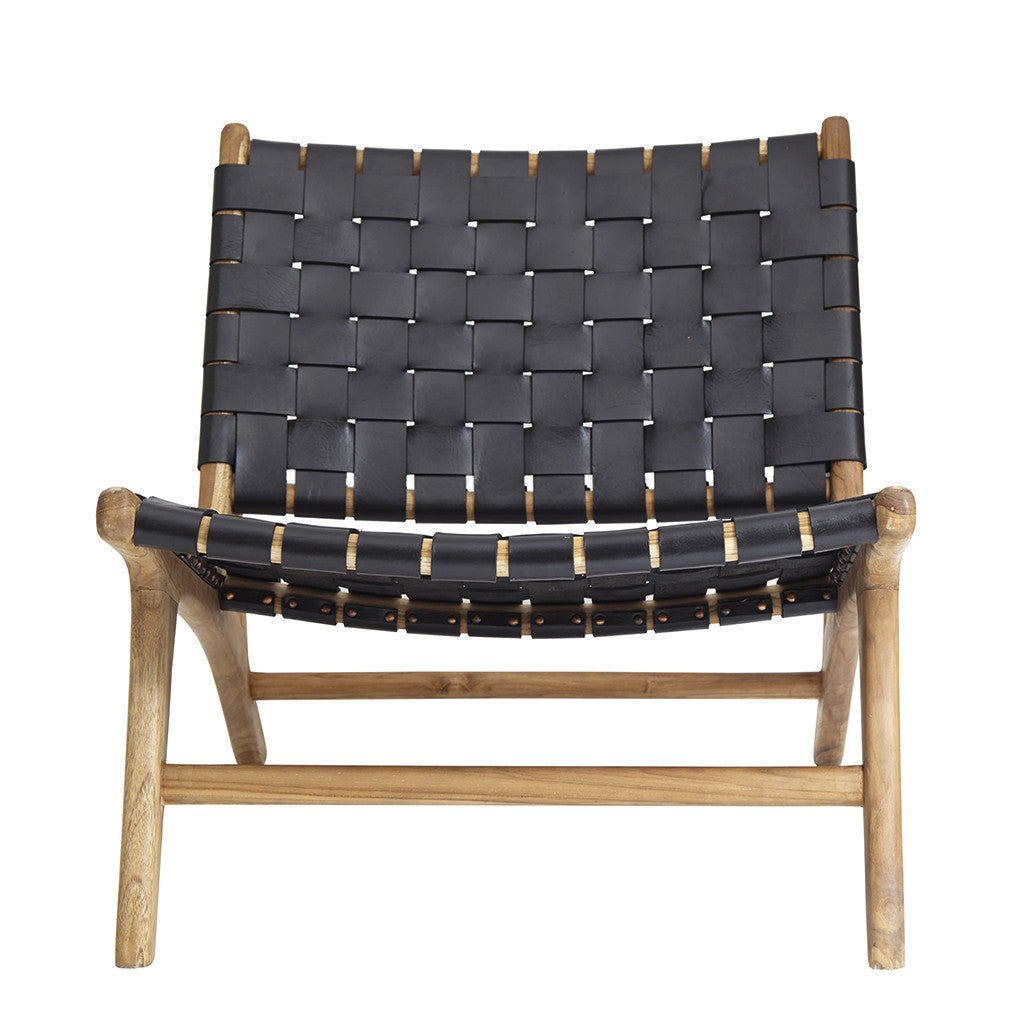 Black Leather & Teak Lounge Chair