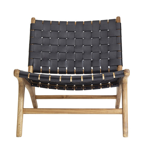 White Open Weave Rattan & Teak Lounge Chair