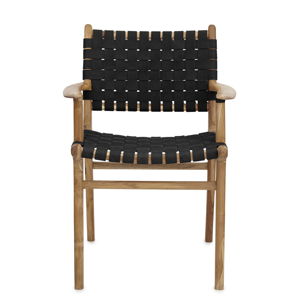 Black Leather & Teak Dining Chair
