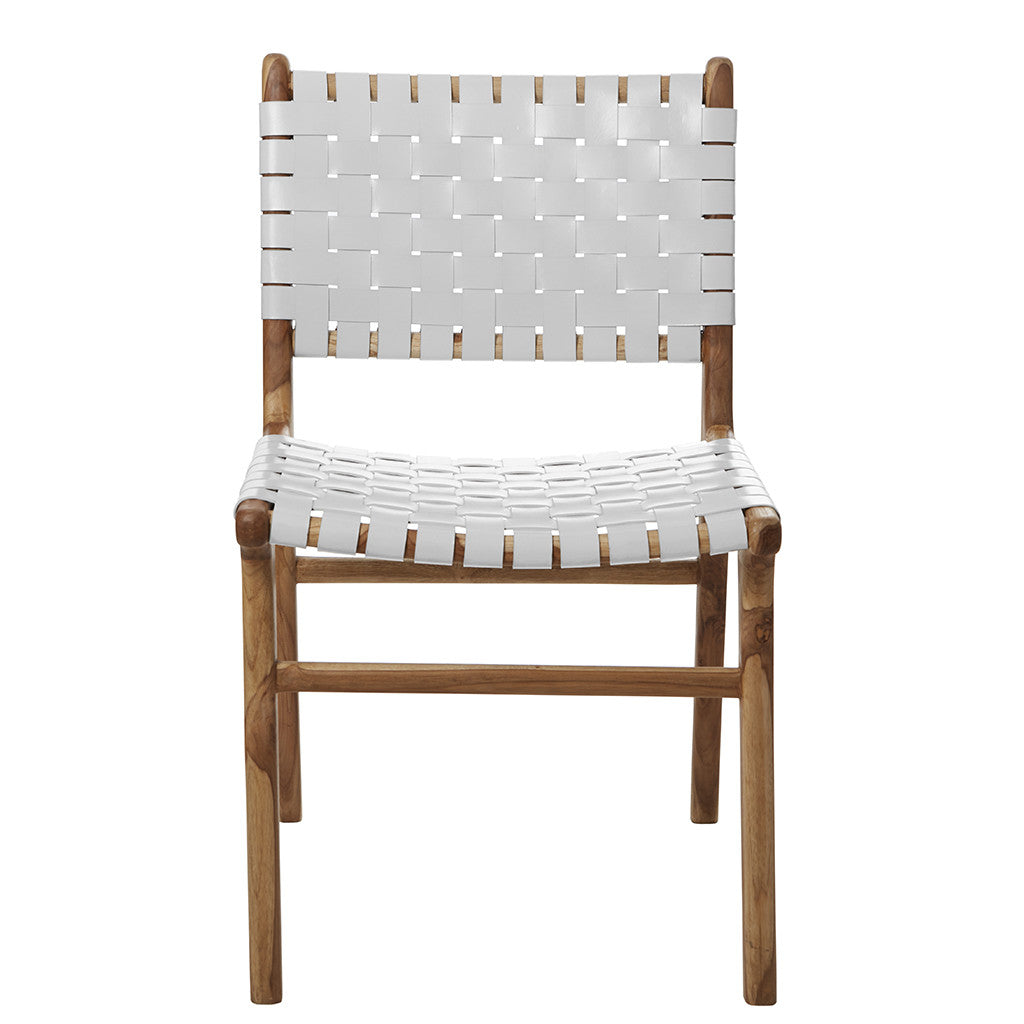 White Leather & Teak Dining Chair