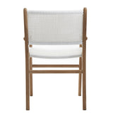 White Open Weave Rattan & Teak Dining Chair