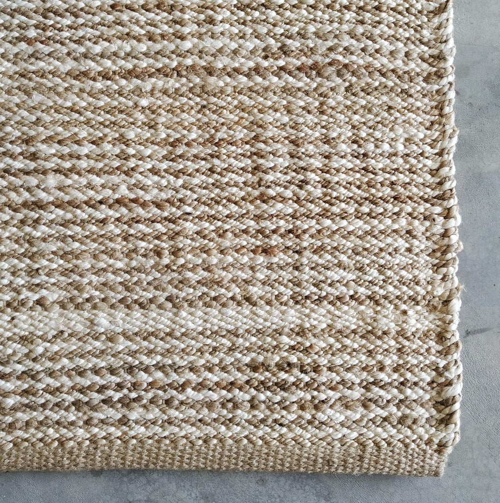 Braided Jute Rug with neutral stripe – The Grey House