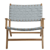 Grey Leather & Teak Lounge Chair
