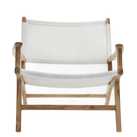 White Open Weave Rattan & Teak Dining Chair