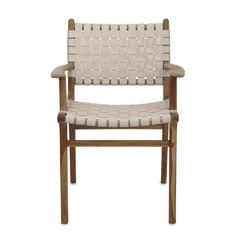 Grey Leather & Teak Dining Chair
