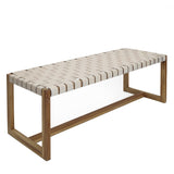 Woven Leather & Teak Bench