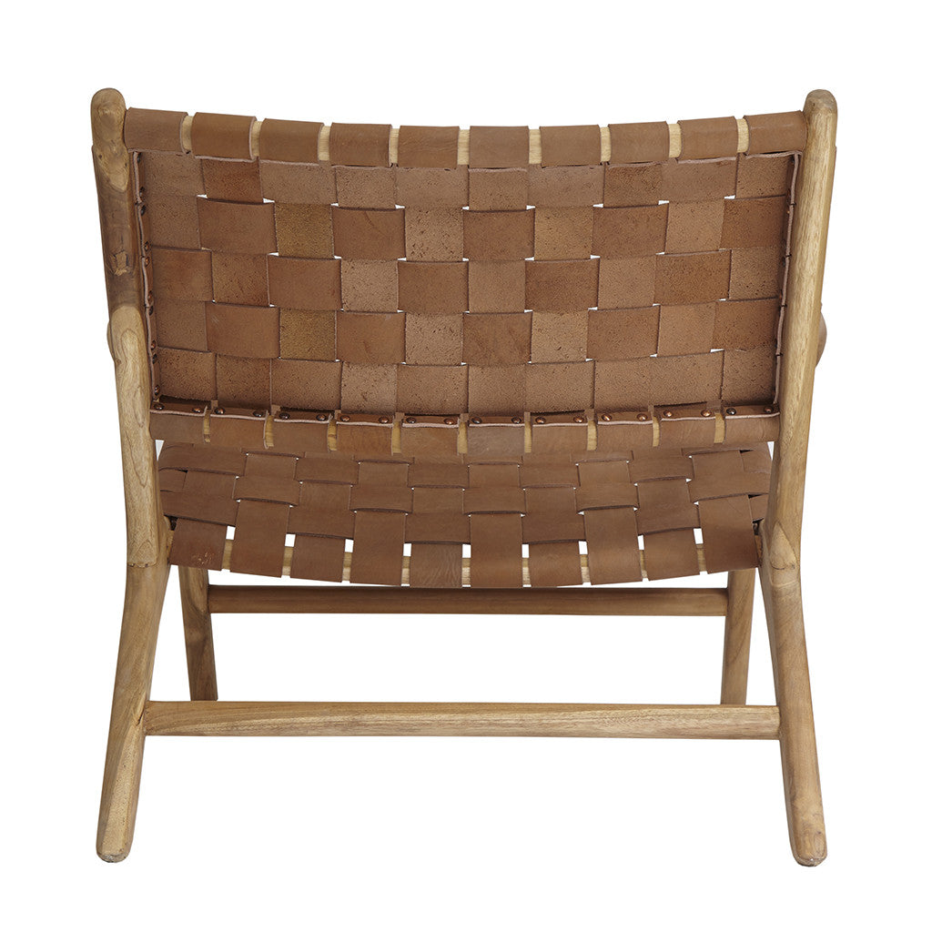 Tan Leather & Teak Lounge Chair