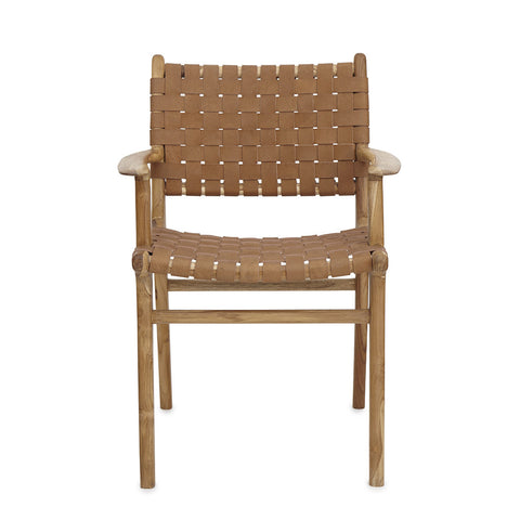 Tan Leather & Teak Sling Chair
