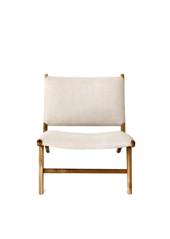 White Leather & Teak Lounge Chair